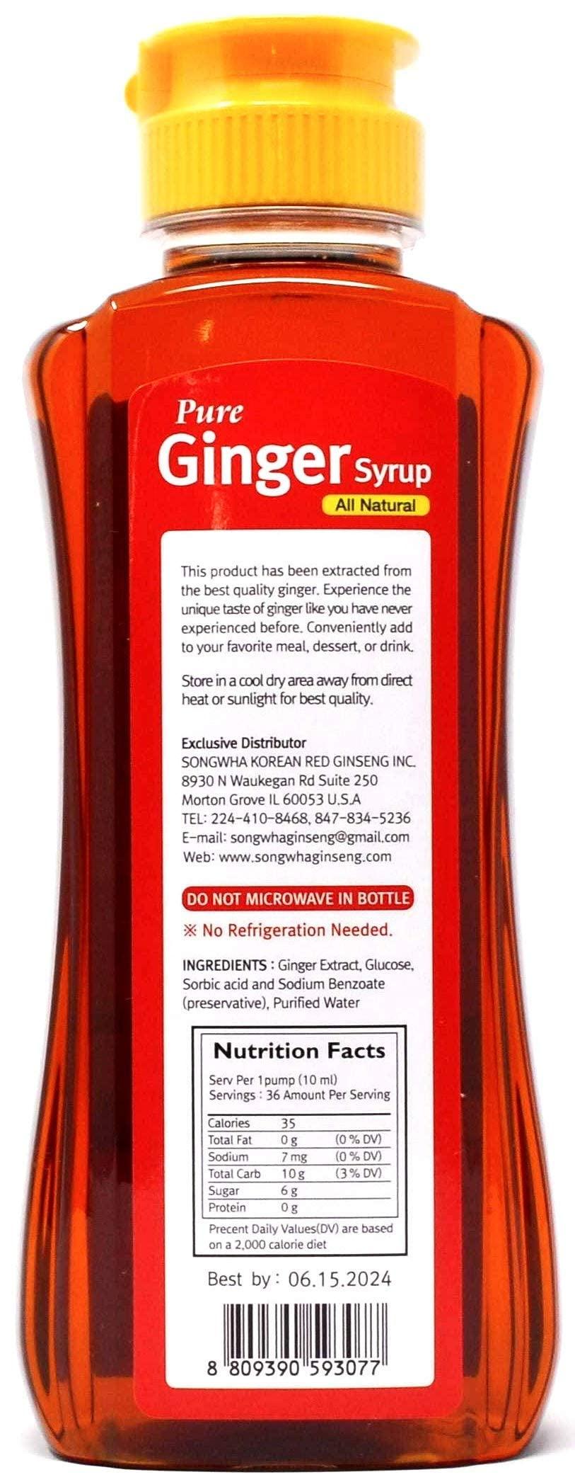Songwha All Natural No Sugar Added Ginger Syrup - 335ml/12 fl. oz. - Mighty Depot