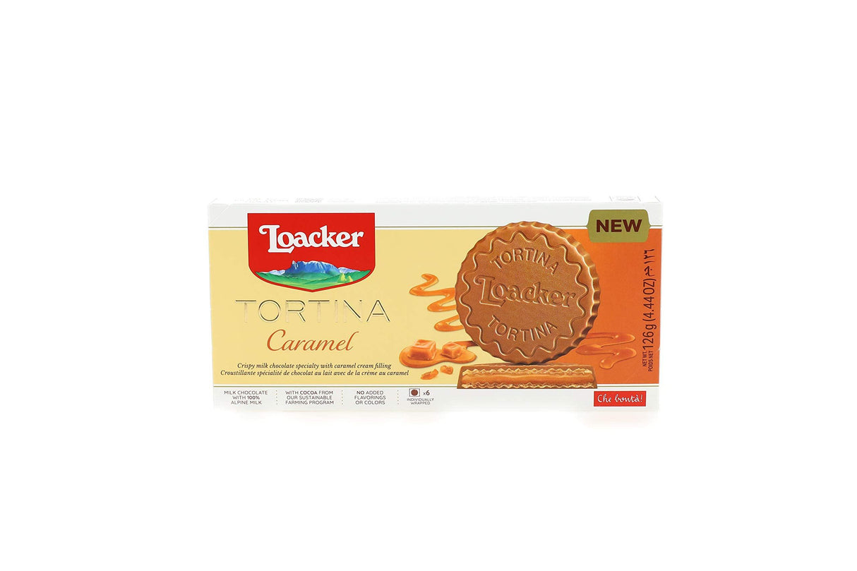 Loacker Tortina Premium Chocolate Coated Wafer, Caramel 125g 4.41 Oz. - Mighty Depot