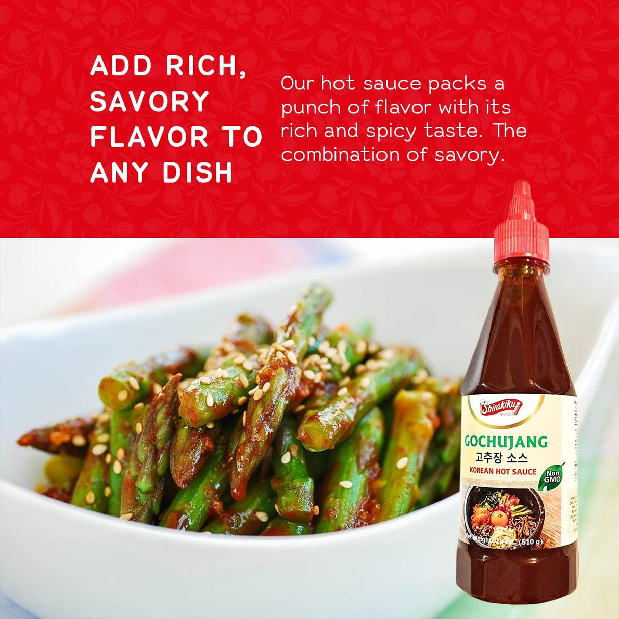 Shirakiku Gochujang Hot Sauce | Korean Non-GMO With Soybean, Tapioca Syrup Base and Salt | Perfect for Authentic Asian Cuisine | Convenient Squeezable Bottle with Twist Cap 18 oz - Mighty Depot