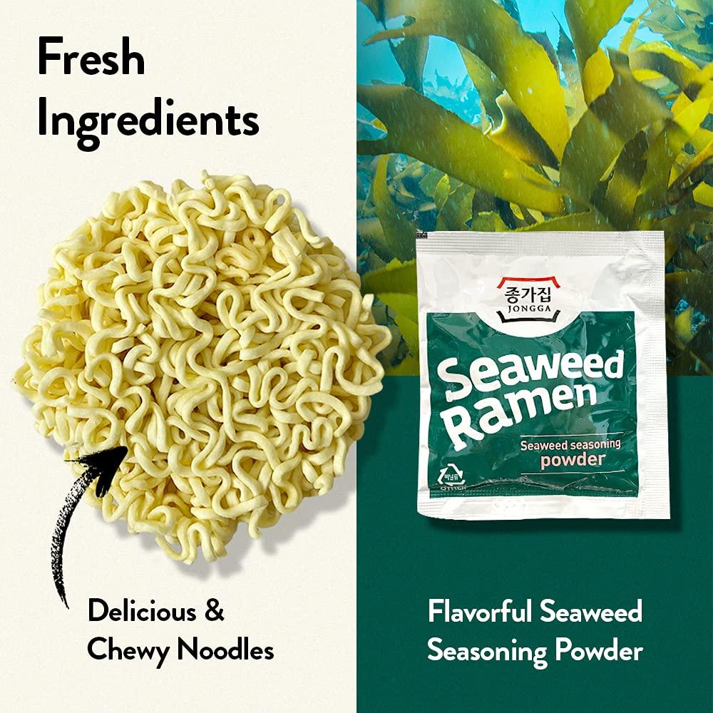 Jongga Korean Seaweed Ramen (Noodles), 65g, 6 Pack - Mighty Depot