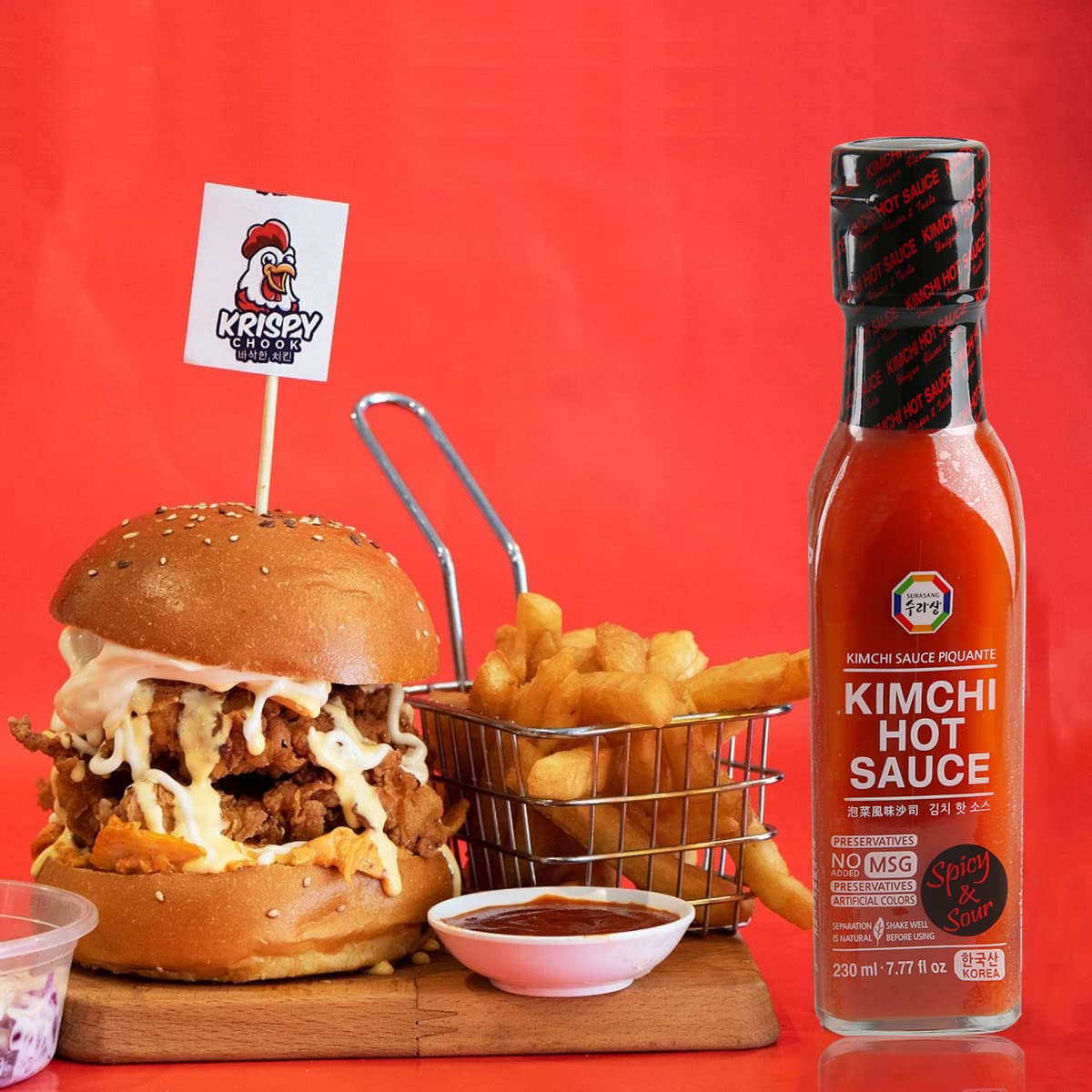 Surasang Kimchi Hot Sauce, Made with real Kimchi and Gochugaru, Bright and Spicy Piquant Flavor, Preservative Free, Multipurpose Great for Pizza and Taco, Gift Idea for Hot Sauce Enthusiast, 7.77 Fl Oz - Mighty Depot