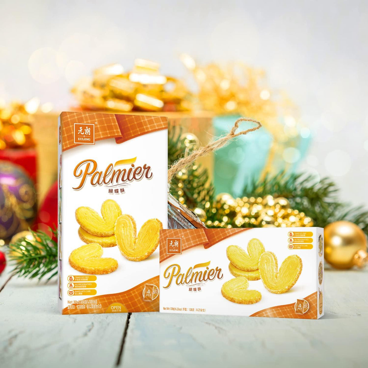 EULONG Palmier Puff Pastry, Holiday Butterfly Cookie Biscuits, Heart Cookie Valentine Gift Snack Individually Wrapped 4.23Oz - Mighty Depot