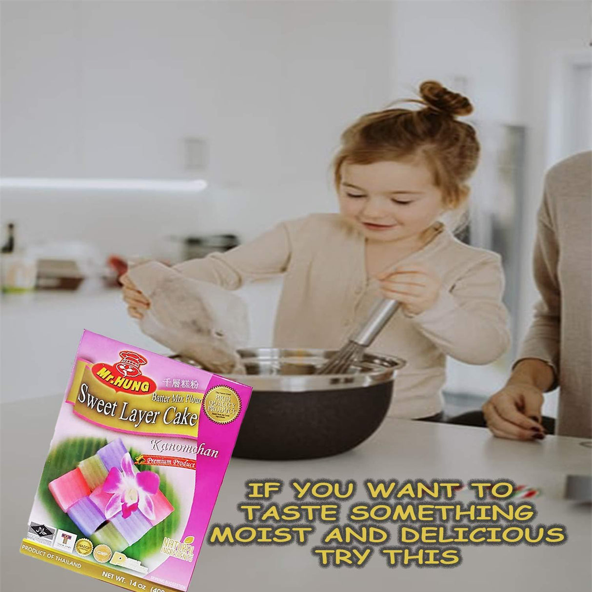 Mr. Hung Batter Mix Flour Sweet Layer Cake Kanomchan (3 Pack, Total of 1200g) - Mighty Depot