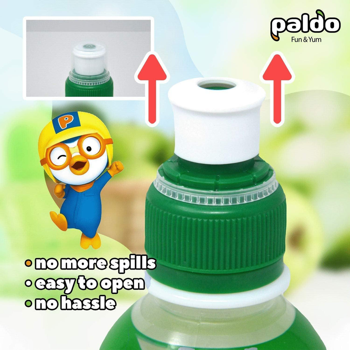 Paldo Fun & Yum Pororo Kids Flavor Drink, Pack of 8, Fruit Juice Drinks with Comfortable Push-Pull Sports Cap, Perfect Drink for Children 7.95 fl oz. x 8 - Mighty Depot