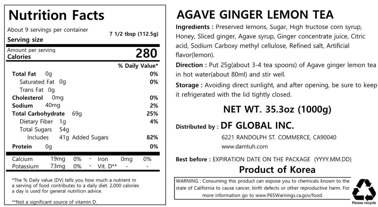 Damtuh Korean Honey Ginger Tea, Citron Tea, Jujube Tea, Lemon Tea, Jeju Orange Tea, Agave Ginger Tea - Mighty Depot