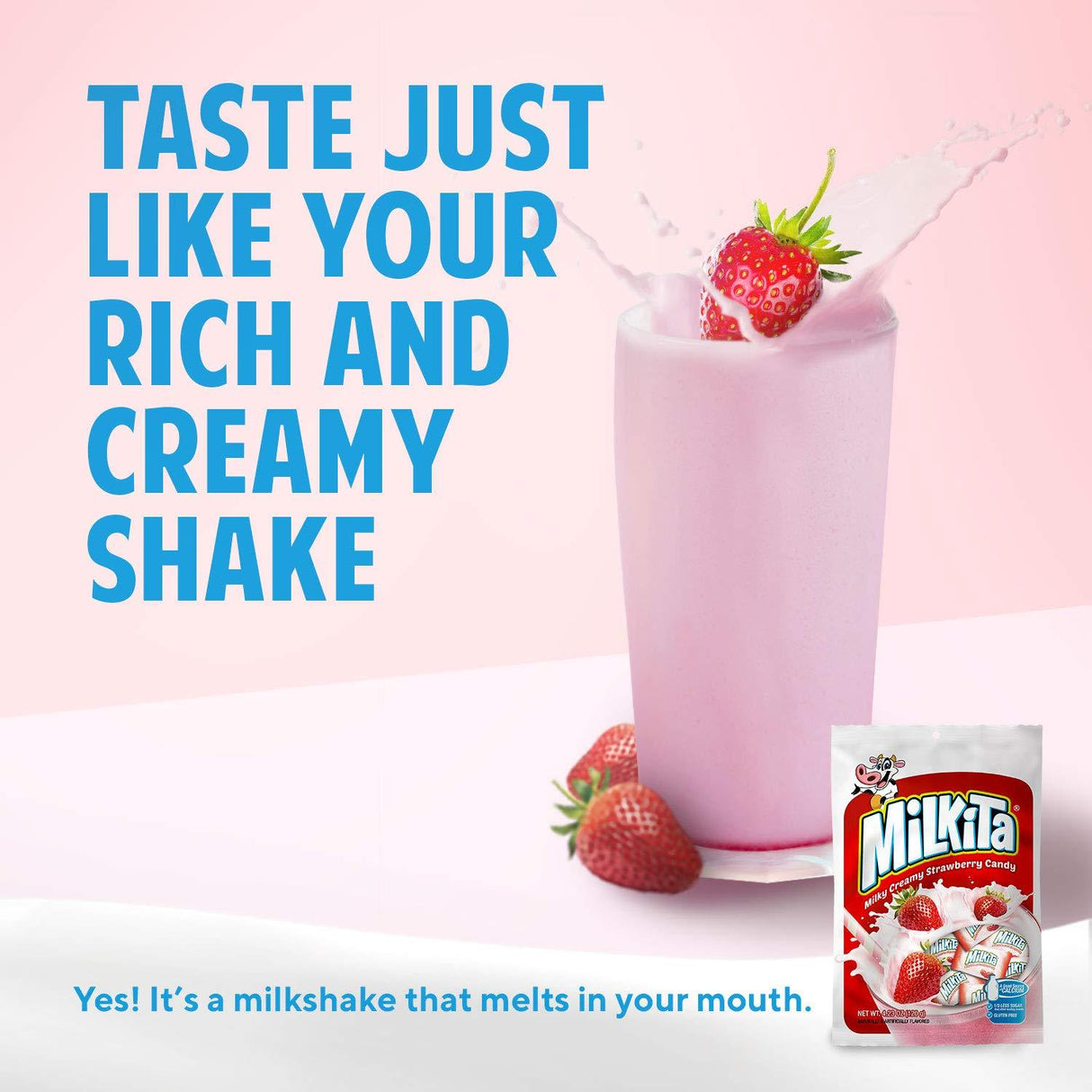 Milkita Creamy Shake Candy Bag, Gluten Free Chewy Candies with Calcium & Real Milk, Zero Trans Fat, Low-Sugar - Mighty Depot