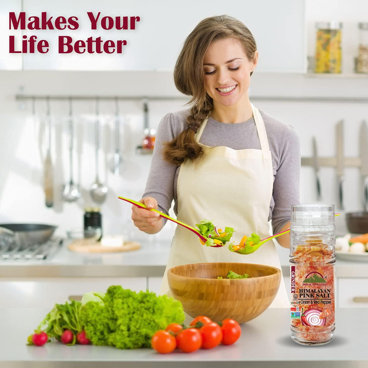 Himalayan Chef Himalayan Pink Salt with Roasted Onion & Red Crushed Pepper-Glass Grinder - Mighty Depot