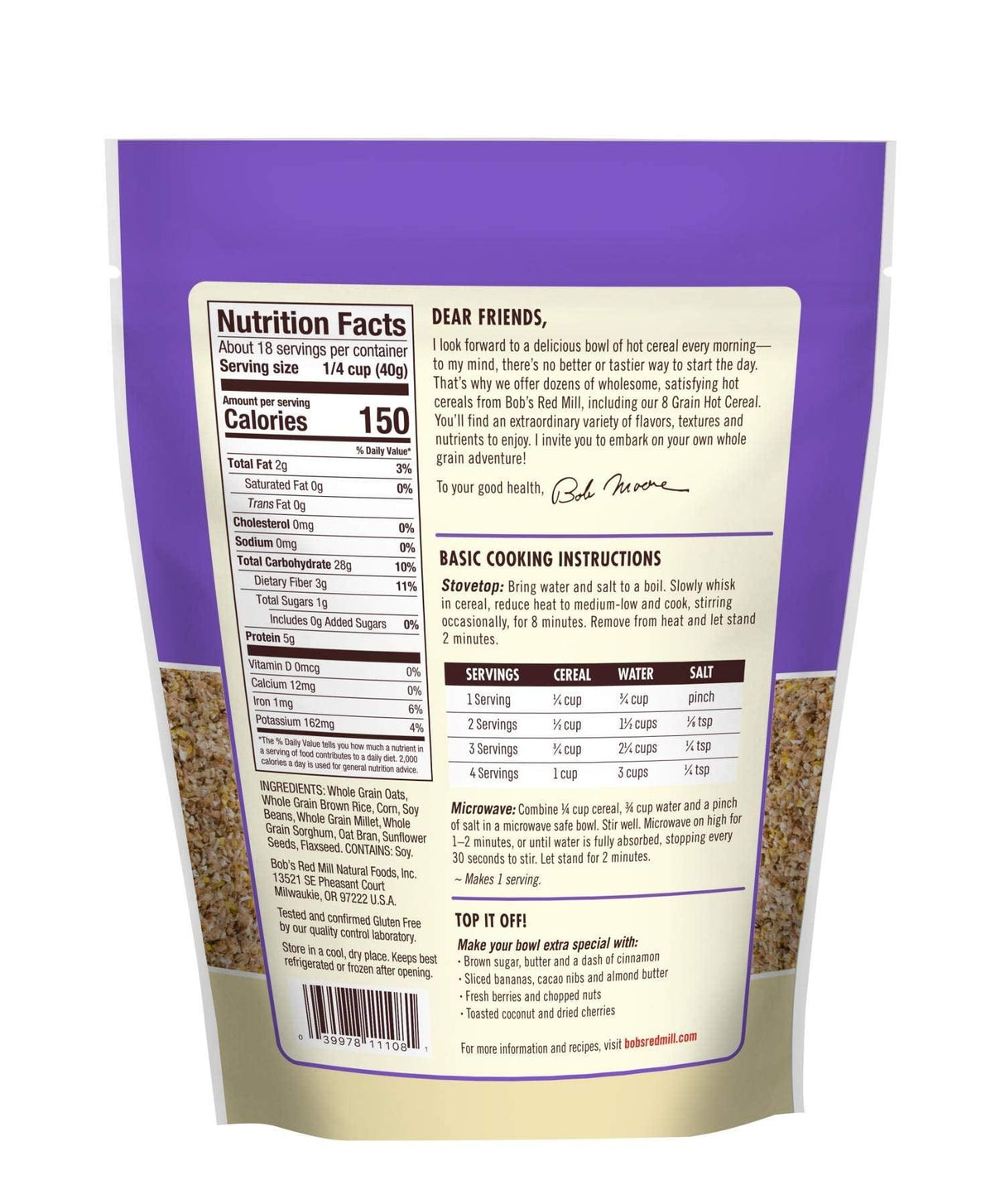 Bobs Red Mill Cereal 8 Grain Gluten Free, 27 oz - Mighty Depot