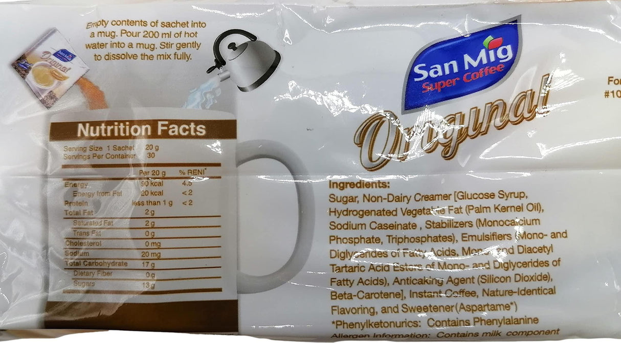 San Mig Super 3in1 Coffee Original 30 sachet pack (20gX30pcs.) - Mighty Depot