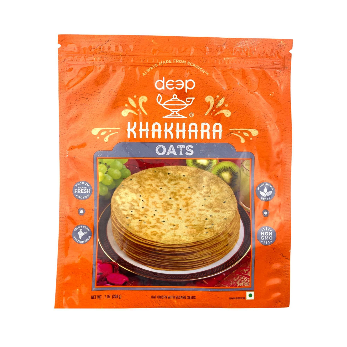 Deep Oats Khakhara - 7 oz | 100% Natural Ingredient & Spices | Thin & Crispy | Traditional Gujrati Indian Tasteful & Healthy Ready to Eat Snack | Hygienically Vacuum Packed | Serve with Tea & Coffee - Mighty Depot