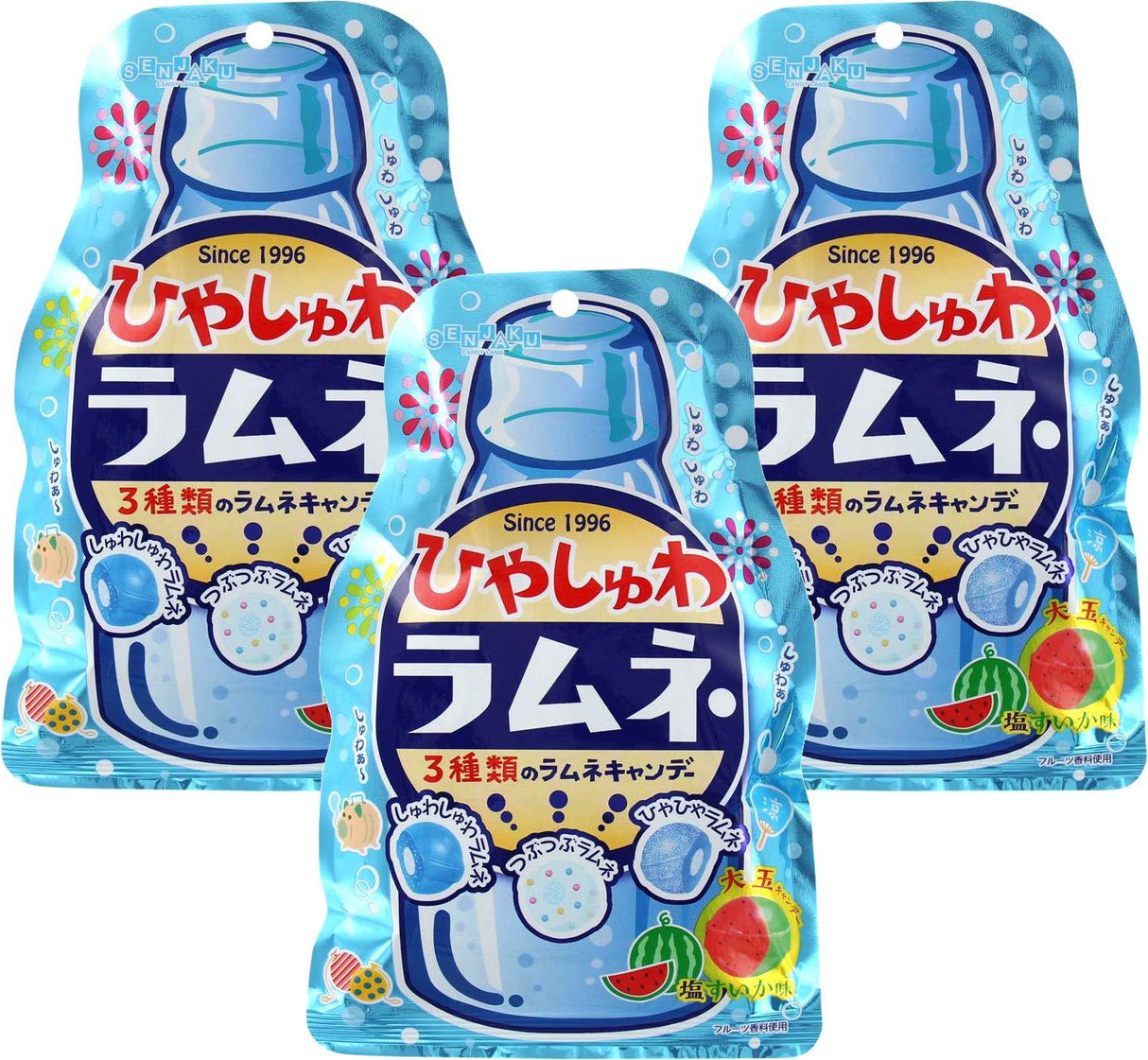 (Pack of 3) Senjaku Hiyasyuwa 3 Kinds Ramune Candy 55g - Mighty Depot