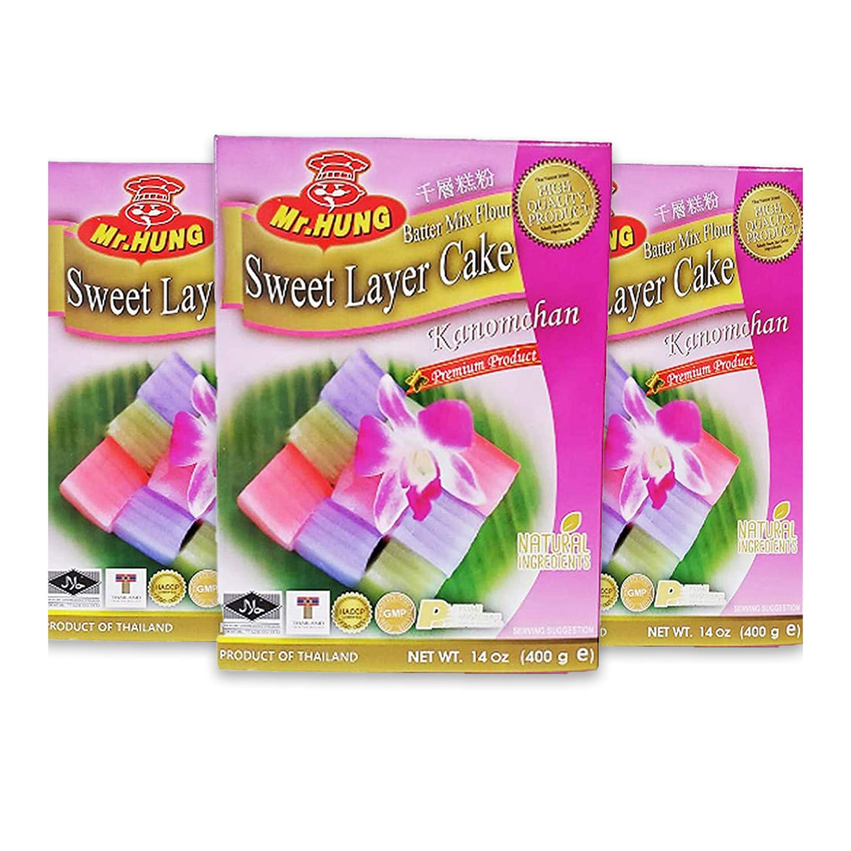 Mr. Hung Batter Mix Flour Sweet Layer Cake Kanomchan (3 Pack, Total of 1200g) - Mighty Depot