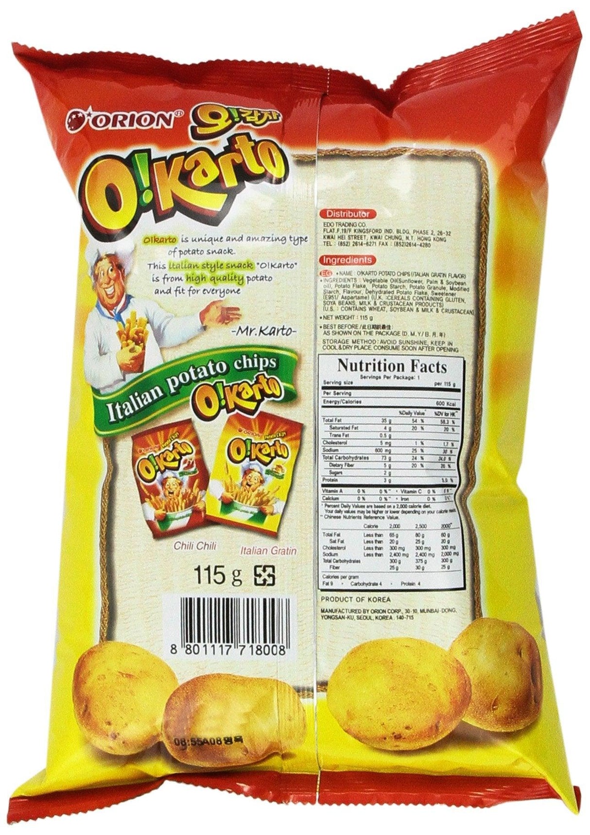 Orion O!karto Potato Chips - Italian Gratin Flavor 4.06 Oz (Pack of 2) - Mighty Depot