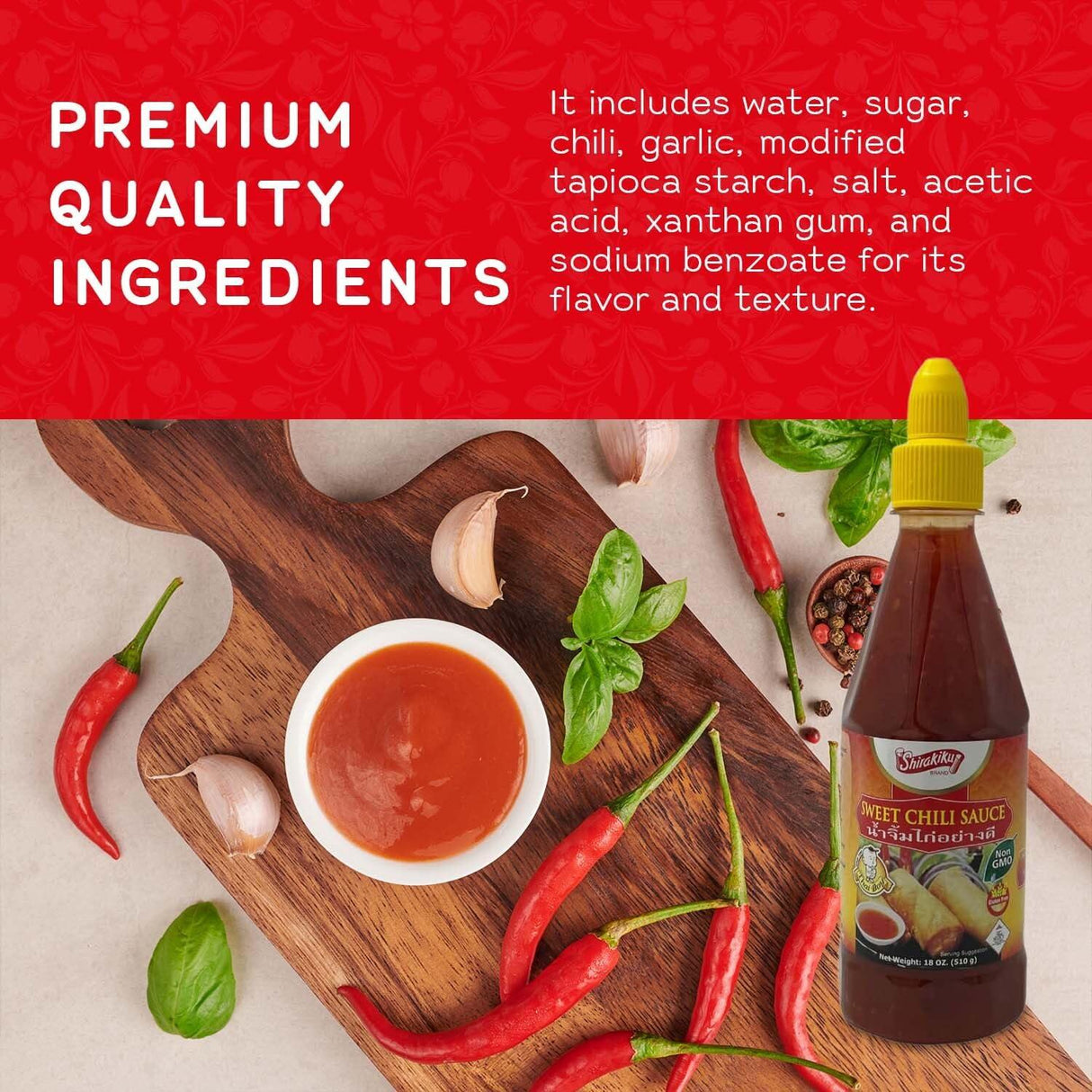Shirakiku Sweet Chili Sauce - Non GMO Thai Sweet & Spicy Flavor Chili Sauce - Squeeze Bottle Sauce with Twist Cap - Ideal for Dipping, Marinades, BBQ, and Salad Dressings - 18 oz (Pack of 1) - Mighty Depot
