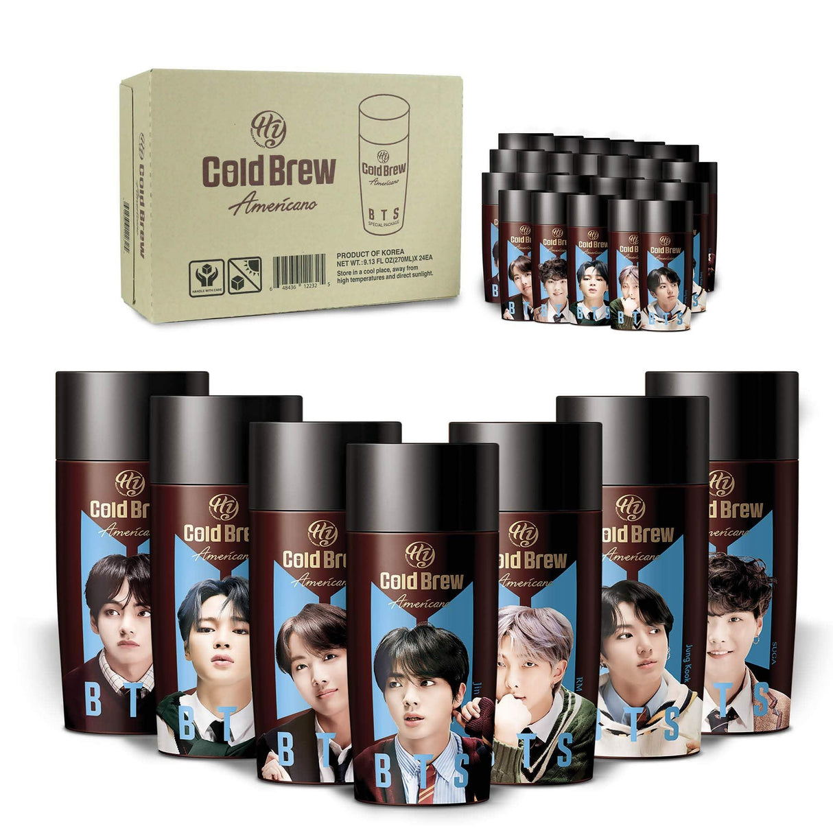 PALDO BTS BangTan Kpop Cold Brew Americano Coffee Bottled Drinks, Ready To Drink Unsweetened Beverage Bottle, Random Assortment Box (24 Pack x 9.13 Fl Oz) - Mighty Depot