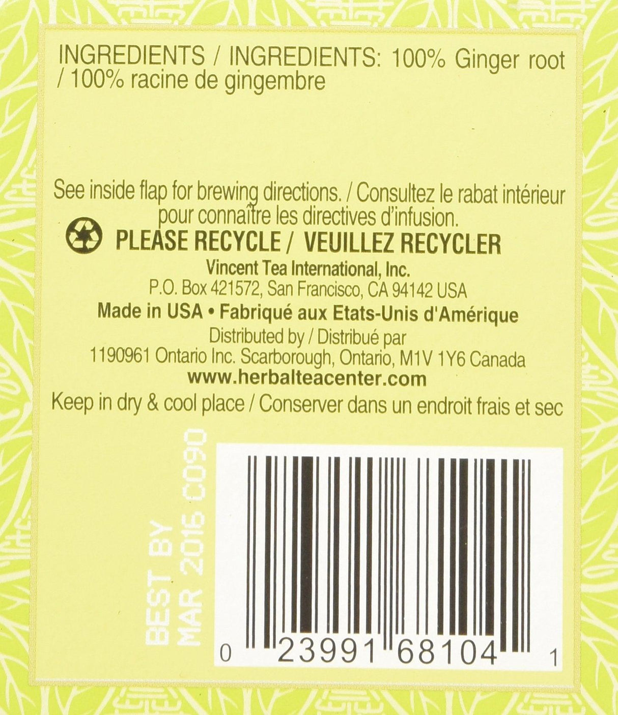 Triple Leaf Brand Herbal Tea, Ginger, 20-Count - Mighty Depot