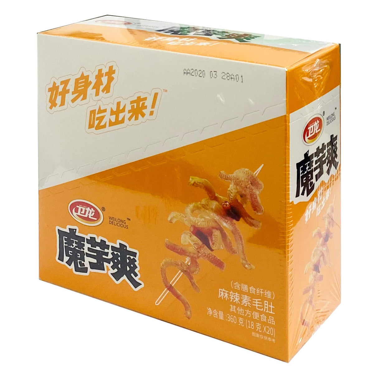 WeiLong Chinese food snack 卫龙 中国小吃零食 系列 (Beancurd products魔芋爽 (麻辣)20 x 18g (盒), Pack of 2) - Mighty Depot