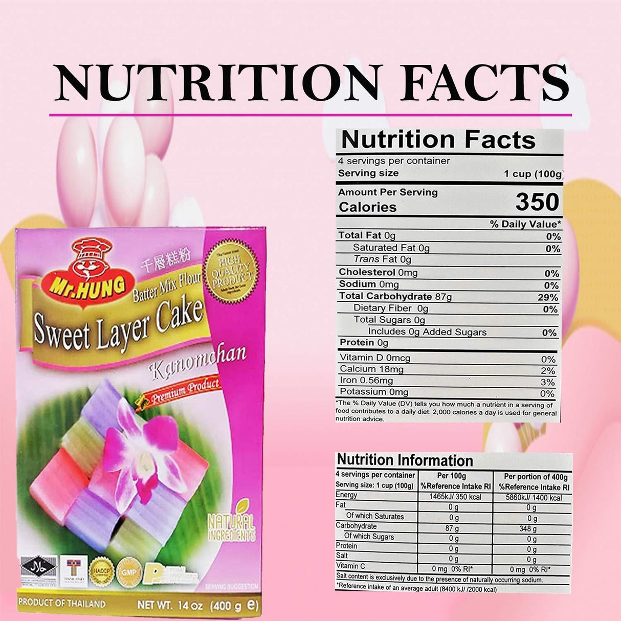 Mr. Hung Batter Mix Flour Sweet Layer Cake Kanomchan (3 Pack, Total of 1200g) - Mighty Depot