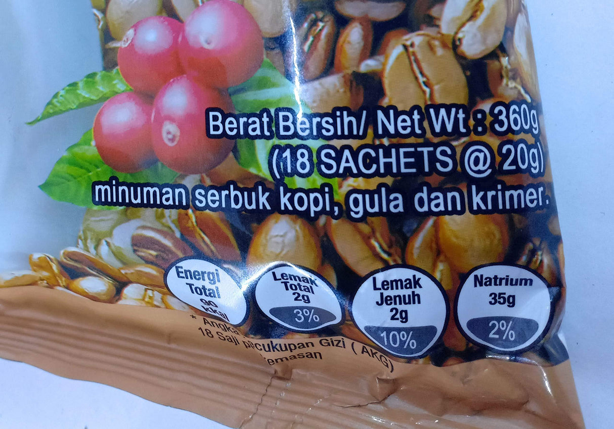 Kopi Luwak White Koffie Original (3in1) 18-ct, 360 Gram (Pack of 10) - Mighty Depot