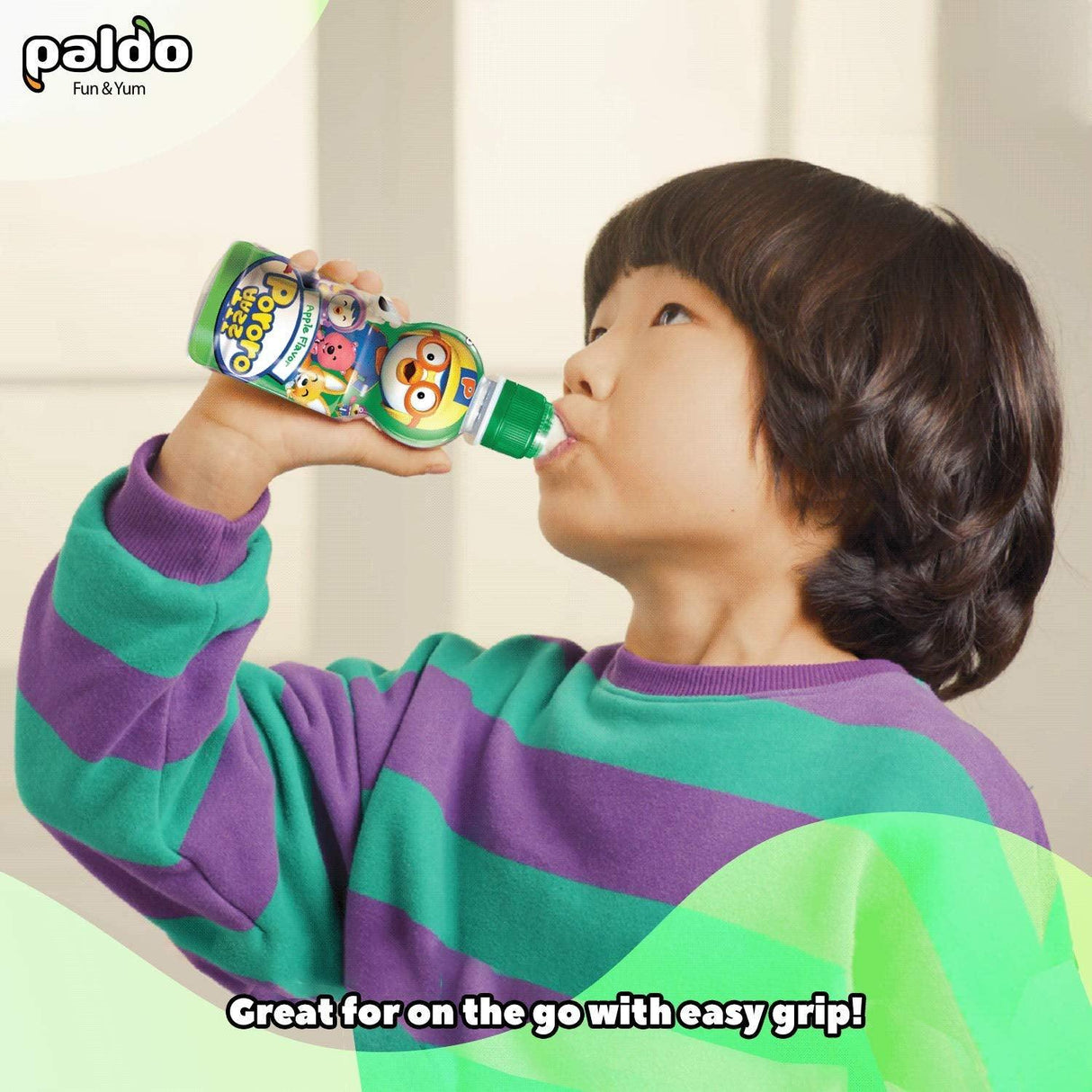 Paldo Fun & Yum Pororo Kids Flavor Drink, Pack of 8, Fruit Juice Drinks with Comfortable Push-Pull Sports Cap, Perfect Drink for Children 7.95 fl oz. x 8 - Mighty Depot