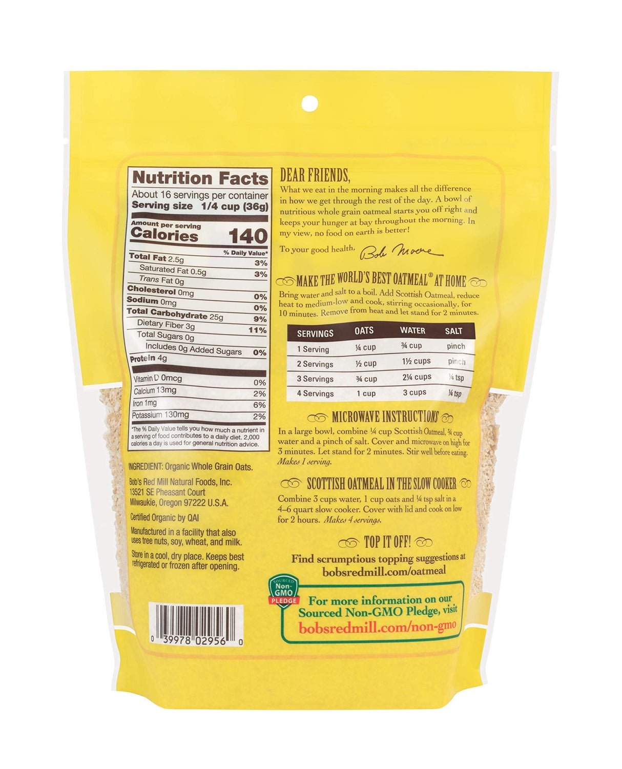 Bob's Red Mill Organic Scottish Oatmeal - Mighty Depot