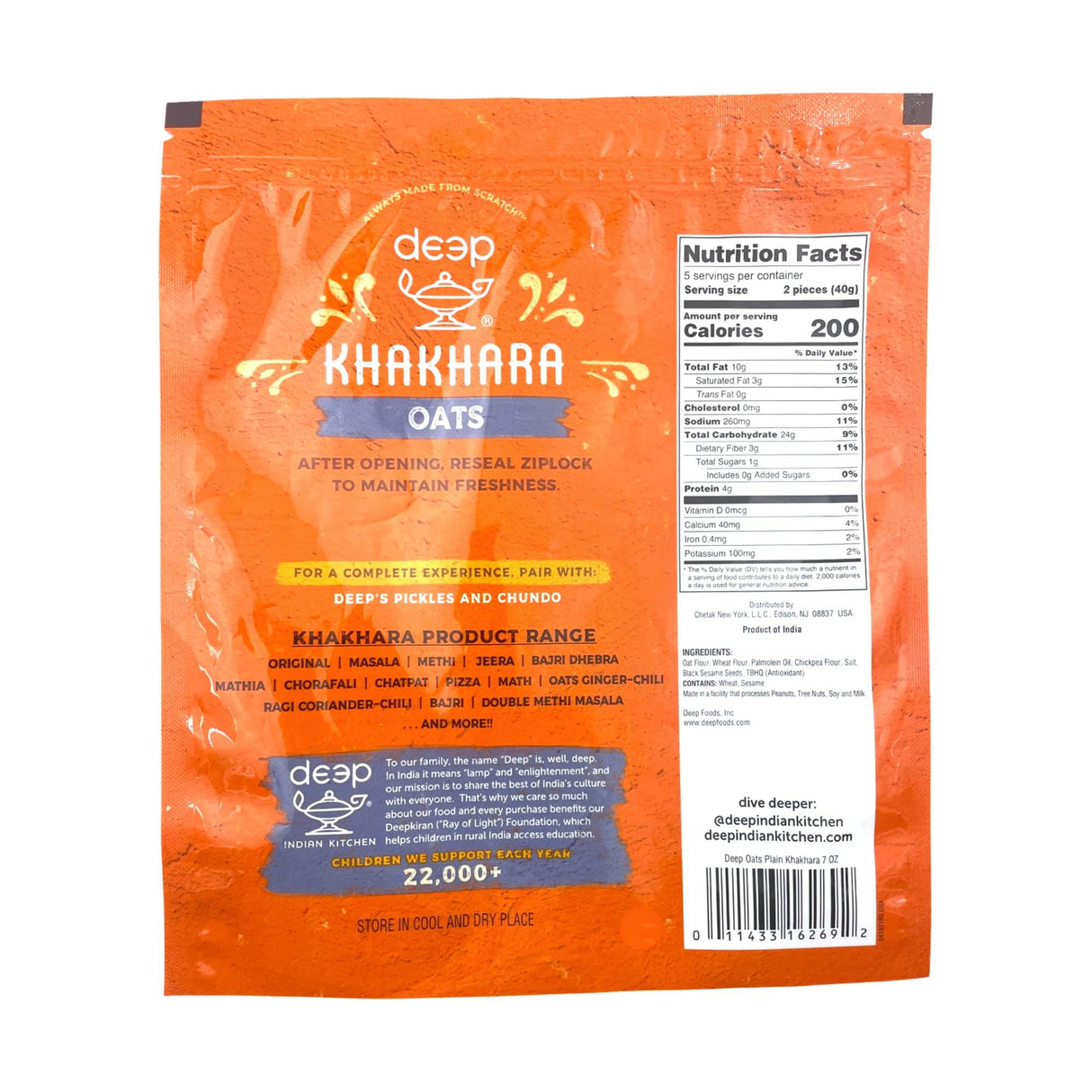 Deep Oats Khakhara - 7 oz | 100% Natural Ingredient & Spices | Thin & Crispy | Traditional Gujrati Indian Tasteful & Healthy Ready to Eat Snack | Hygienically Vacuum Packed | Serve with Tea & Coffee - Mighty Depot