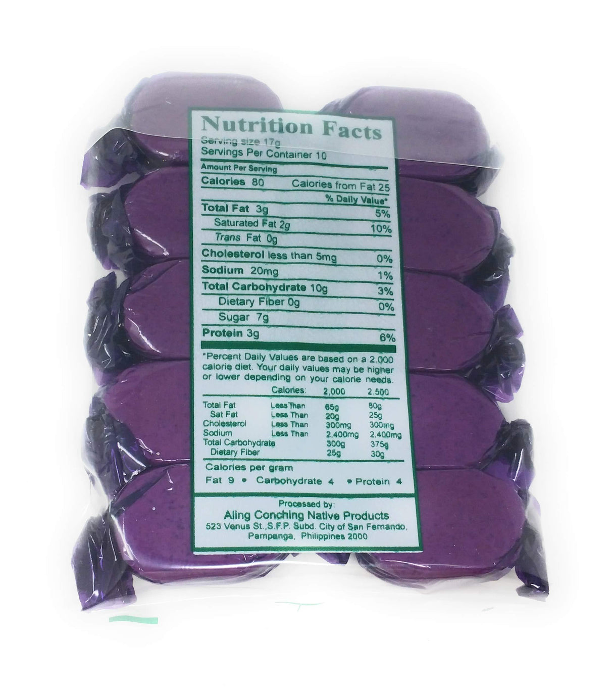Aling Conching Native Products - Toasted Wheat Cake, Purple Yam Flacor (Polvoron Ube), 10pcs, 6oz (170g) (2) - Mighty Depot