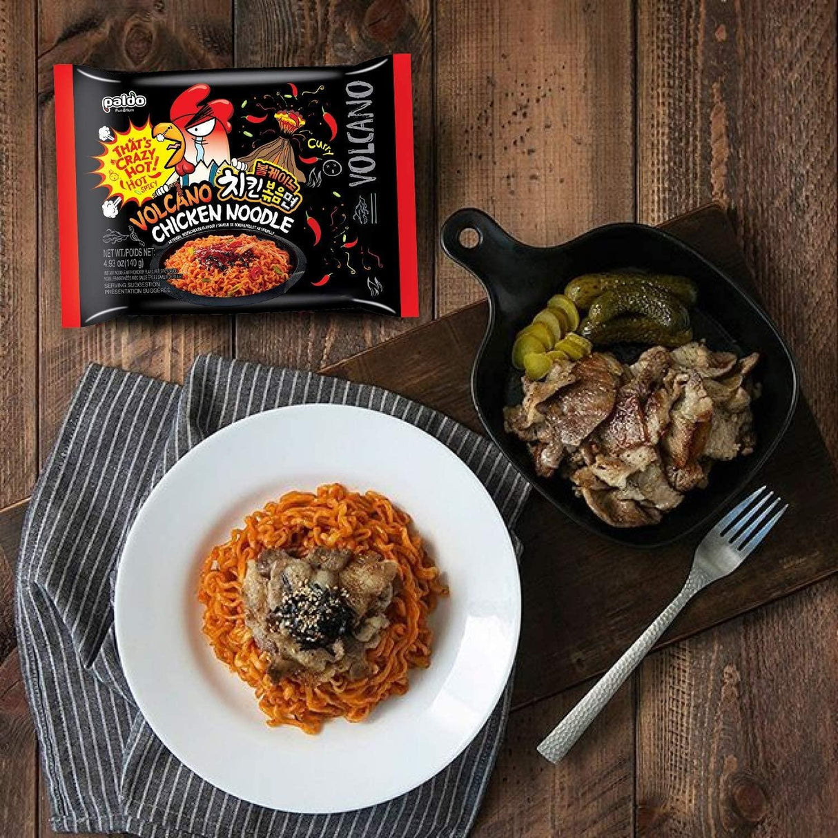 PALDO FUN & YUM Volcano Hot & Spicy Chicken Flavored Instant Ramen, 4.93 Ounce (Pack of 4) - Mighty Depot