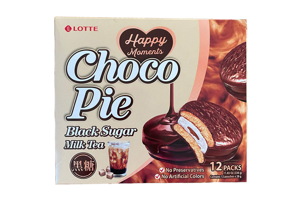 Lotte Choco Pie Black Sugar Milk Tea 12 individual pack - Mighty Depot