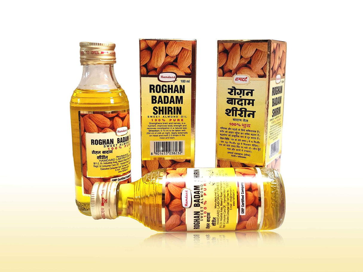 Hamdard Roghan Badam Shirin Sweet Almond Oil - 100 ml (Pack of 4) - Mighty Depot