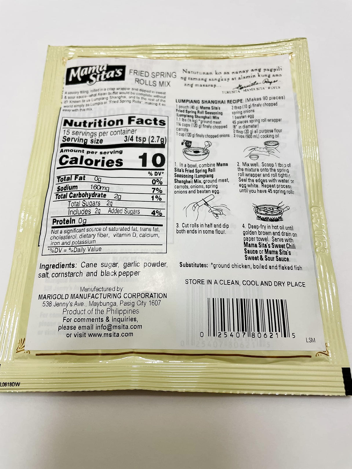 Mama Sita's Lumpiang Shanghai Mix, Springroll Seasoning Mix, 2 packs - Mighty Depot