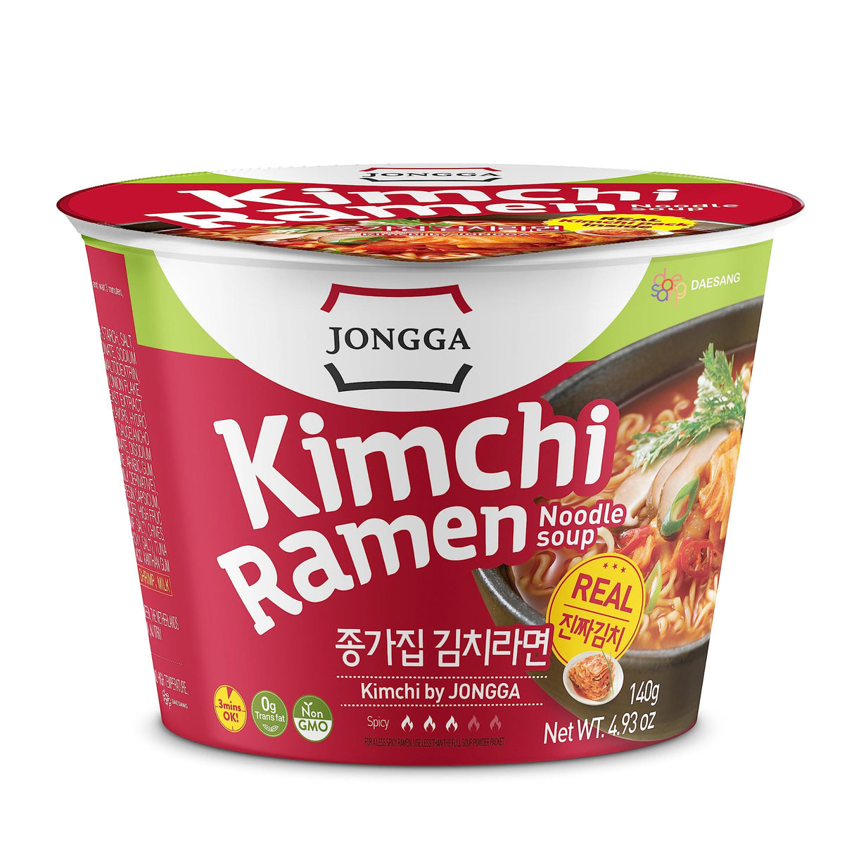 Jongga Korean Kimchi Ramen with Real Kimchi, Instant Spicy Cup Noodle Bowl Soup - Mighty Depot
