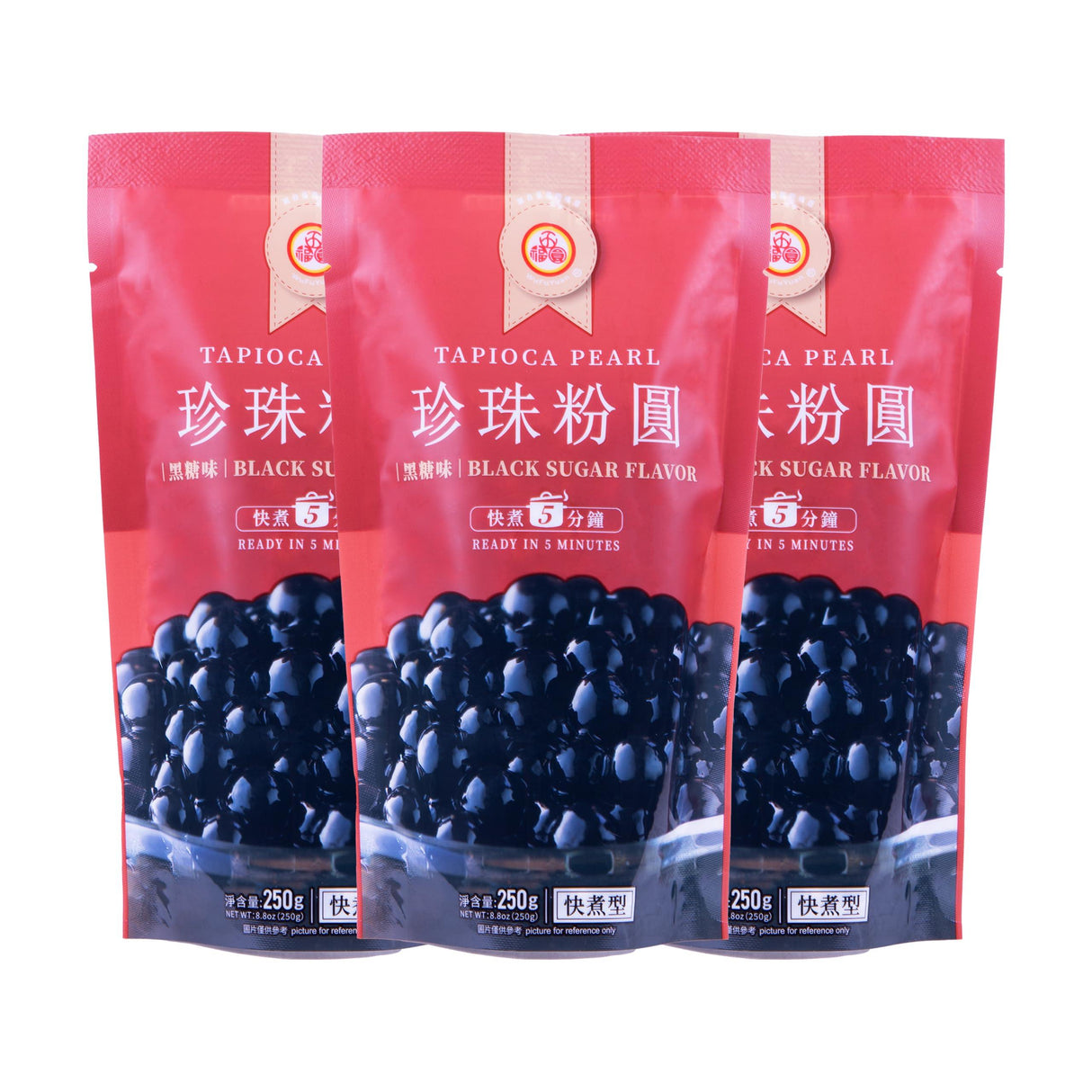 WuFuYuan Boba Tapioca Pearl, Black Sugar Flavor, Ready in 5 Minutes, 8.8 Oz. (3 Packs) - Mighty Depot