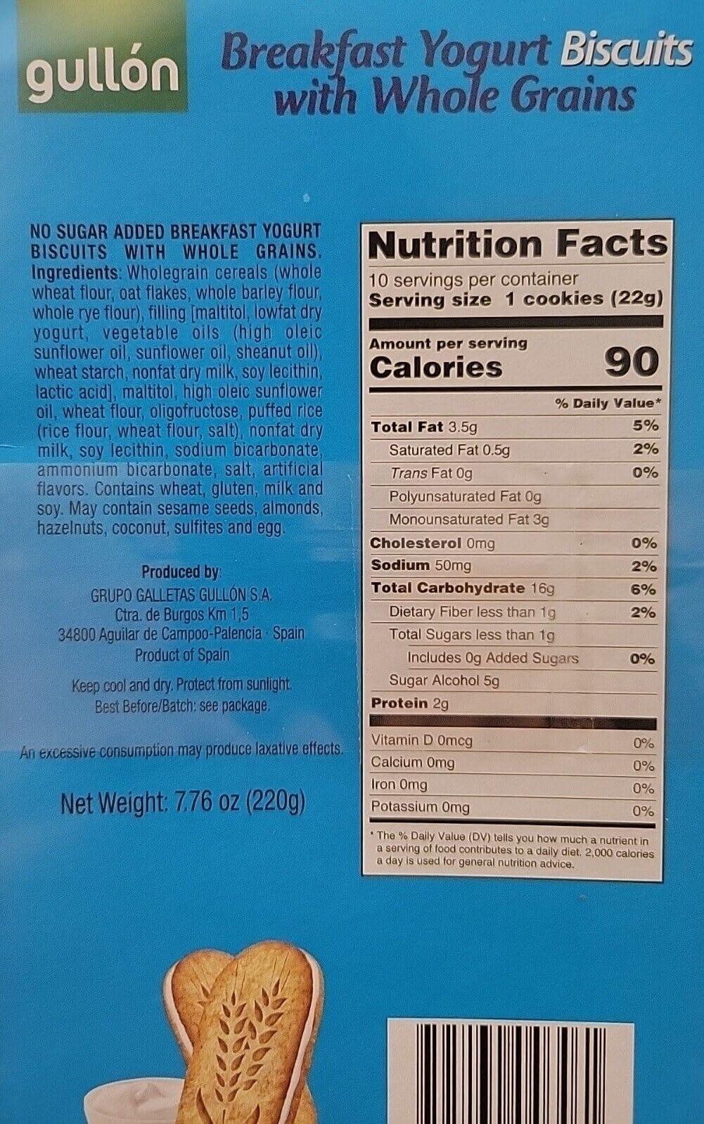Gullon breakfast yogurt biscuits with whole grains 7.76 oz - Mighty Depot
