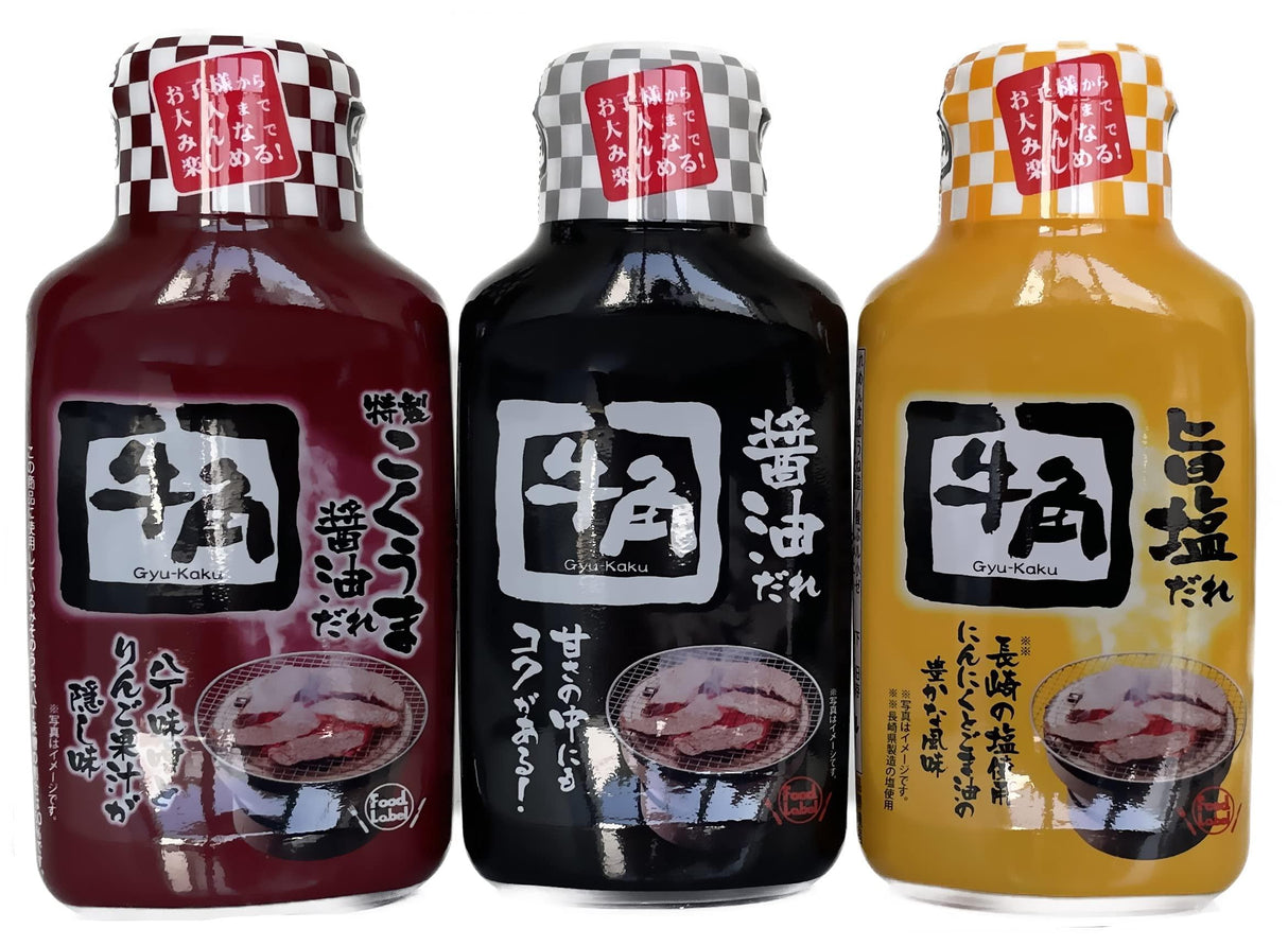 Gyu-Kaku Authentic Japanese Yakiniku BBQ Sauce | 牛角日式燒肉醬 (3 Variety Pack) Uma Shio | Kokuuma Shoyu | Shoyu - Mighty Depot