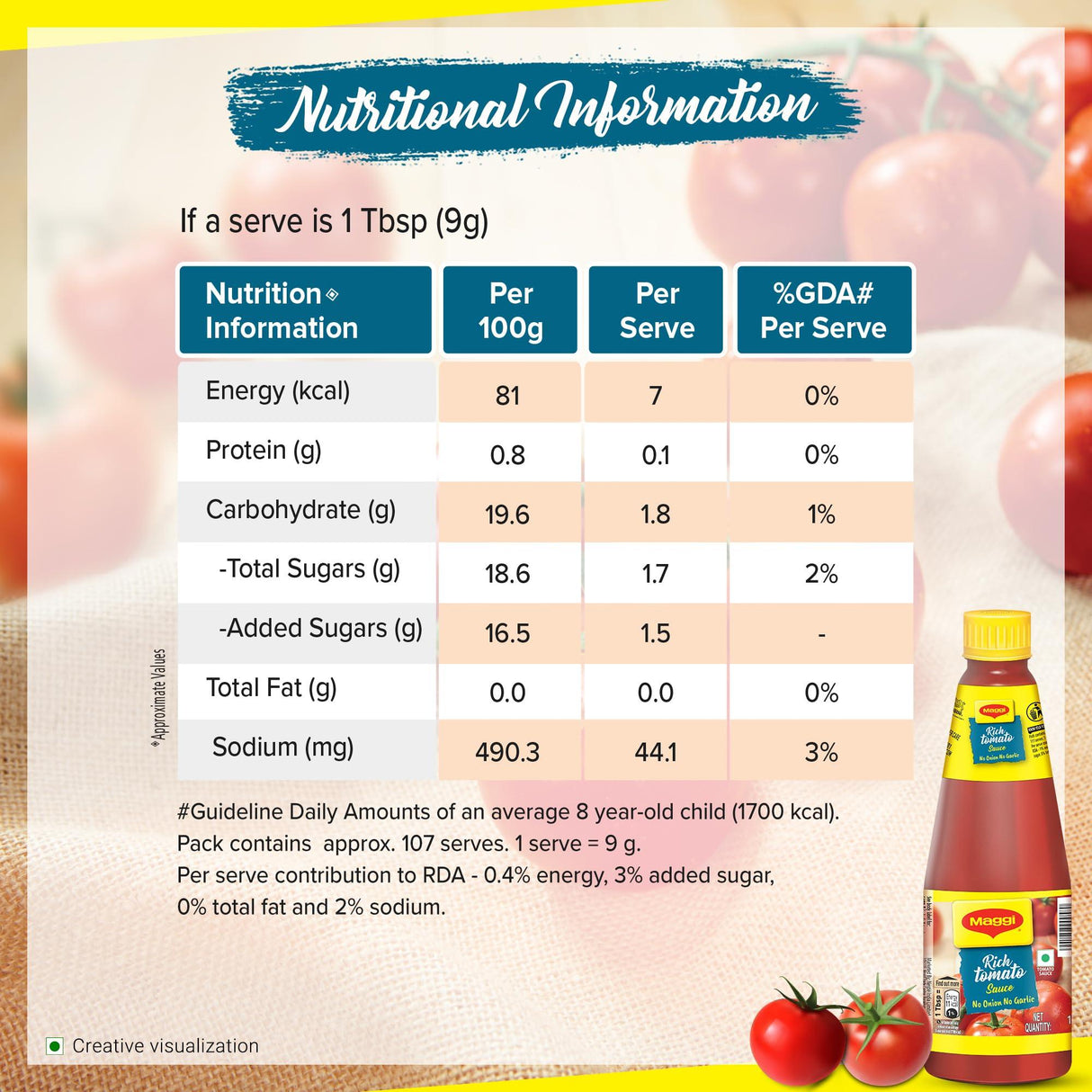 MAGGI TOMATO SAUCE NO GARLIC-ONION - 500 Gms - Mighty Depot