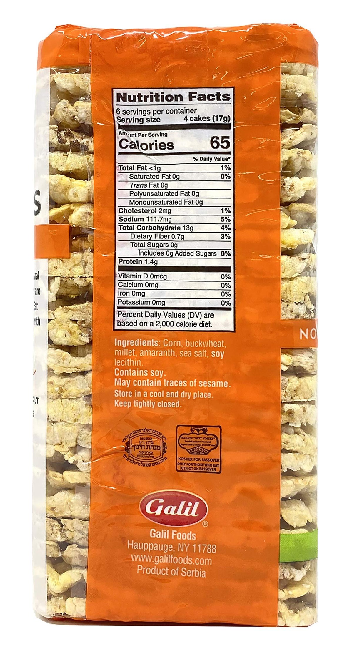 Galil Ultra-Thin Corn Cakes with Mixed Grains Pack of 3 |All-Natural, Non-GMO, Low Fat, Gluten-Free Corn Cakes with Buckwheat, Millet, & Amaranth 3.5 Ounce - Mighty Depot