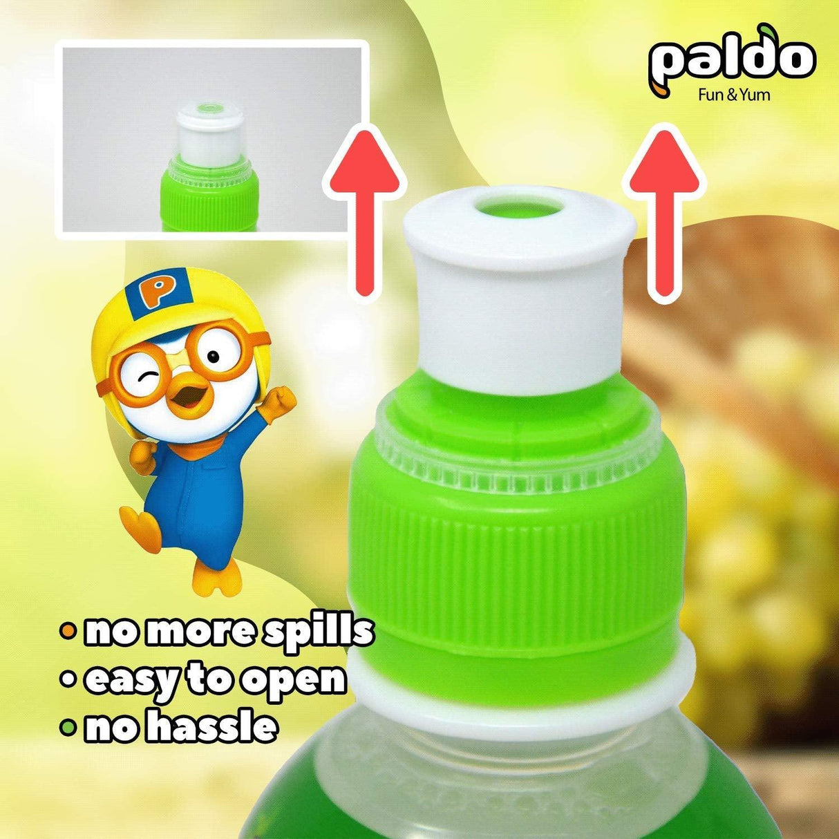 Paldo Fun & Yum Pororo Kids Flavor Drink, Pack of 8, Fruit Juice Drinks with Comfortable Push-Pull Sports Cap, Perfect Drink for Children 7.95 fl oz. x 8 - Mighty Depot