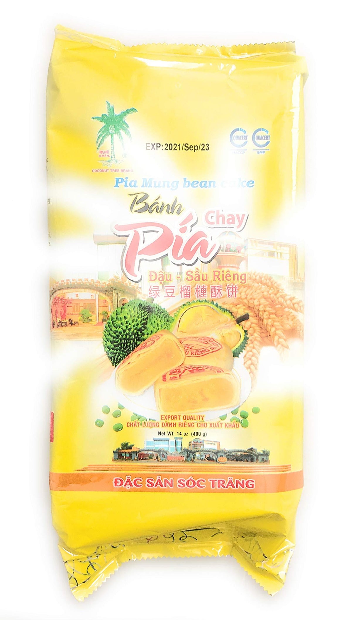 14oz Coconut Tree Banh Pia Chay Mung Bean Durian Cake, Pack of 1 - Mighty Depot