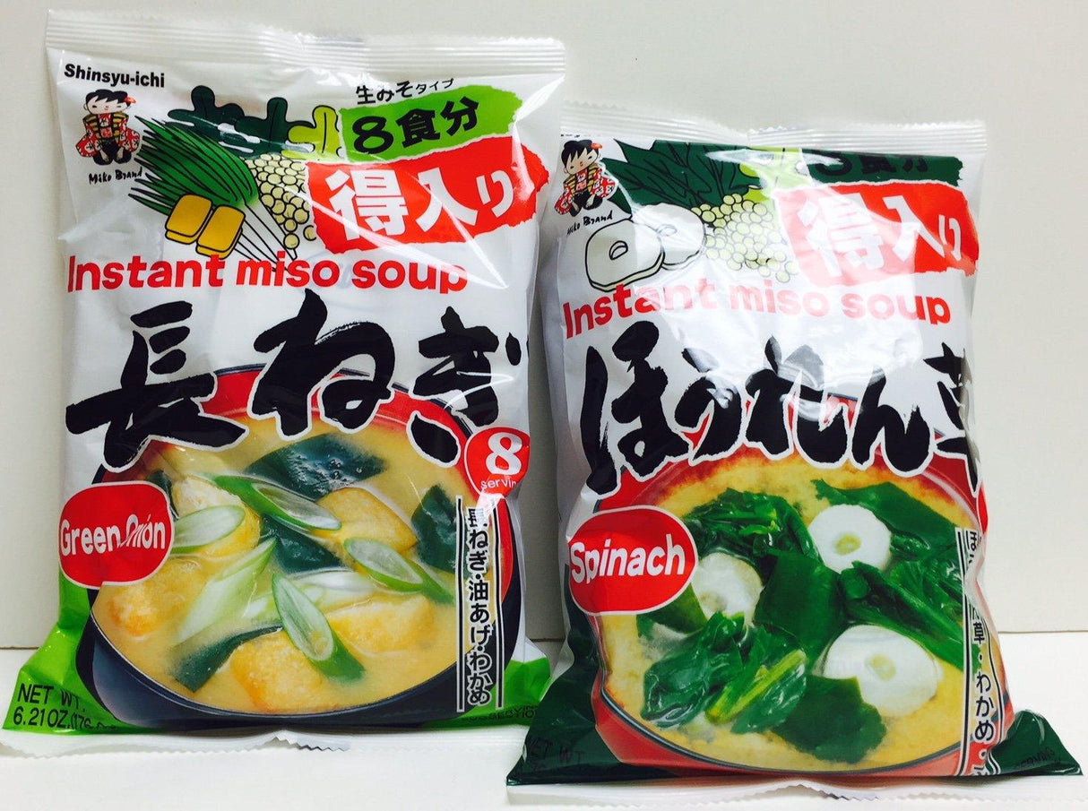 Shinsyu-ichi Instant Miso Soup Assorted 2 Flavors – Spinach (5.76 oz) and Green Onion (6.21 oz) - Mighty Depot
