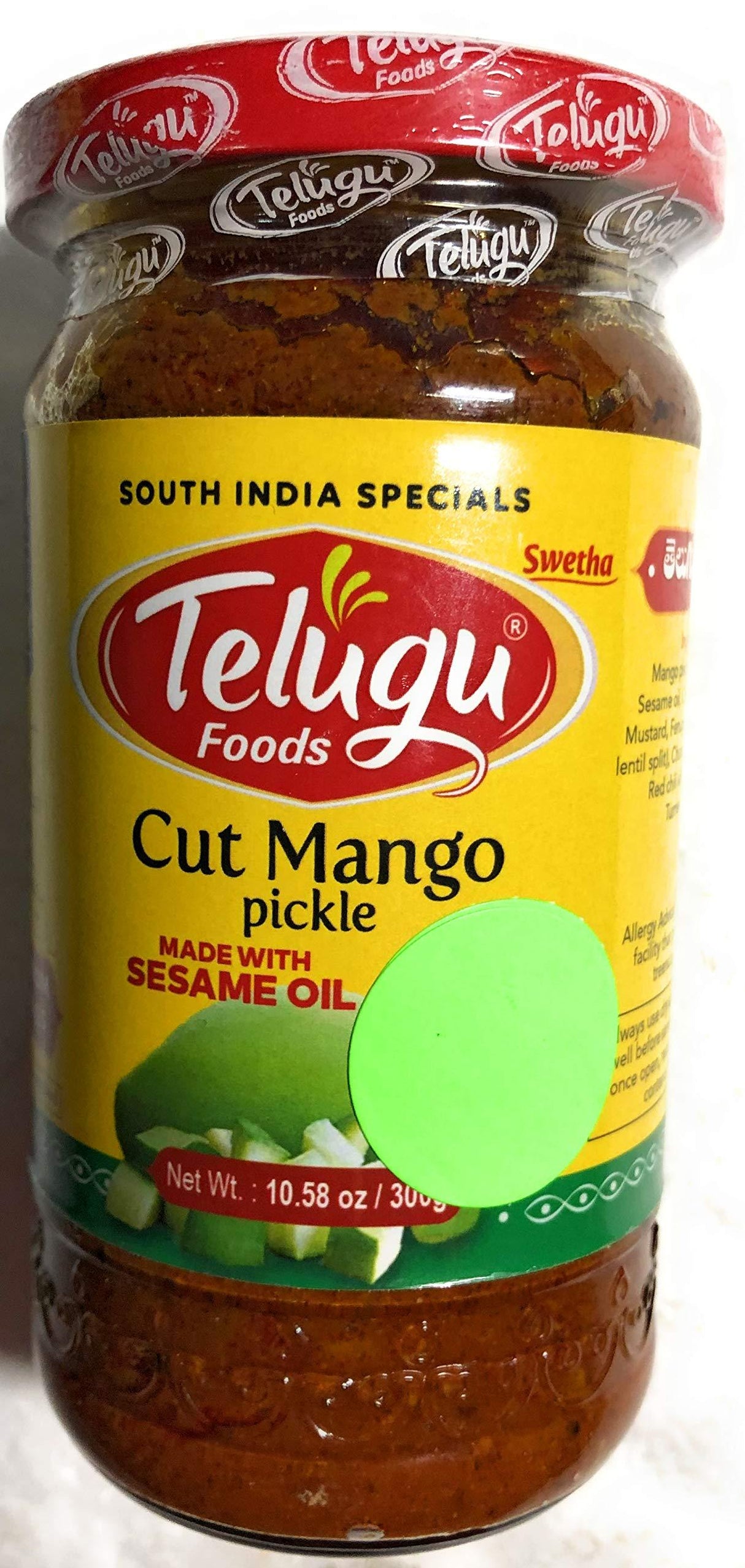 Telugu Foods Cut Mango Pickle Made with Sesame Oil - 300 Grams - Mighty Depot