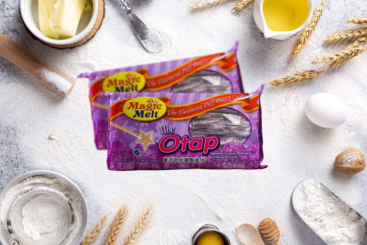 MAGIC MELT Puff Cookie Special Ube OTAP - Best from the Philippines – Purple Yam Oval shaped puff pastry, flaky brittle and garnished with sugar - Mighty Depot