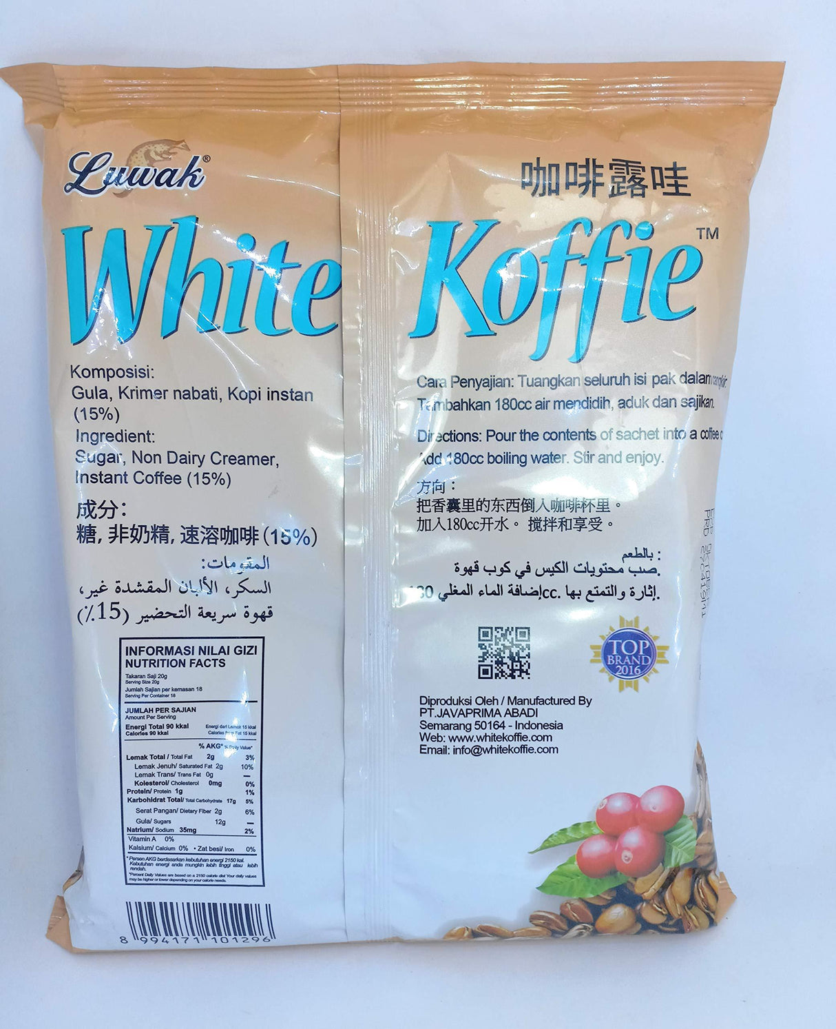 Kopi Luwak White Koffie Original (3in1) 18-ct, 360 Gram (Pack of 3) - Mighty Depot