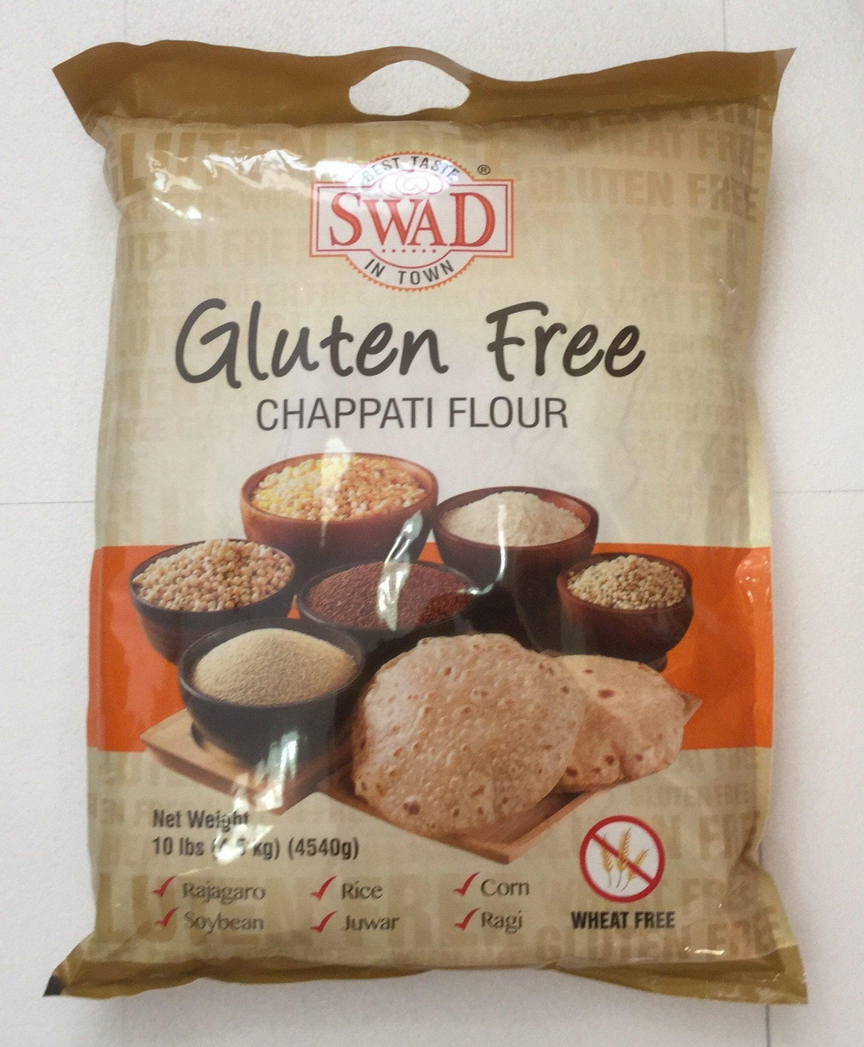 Swad Gluten Free, Wheat Free Multi-Grain Flour - 10lb., 4.5kg, Light Brown - Mighty Depot