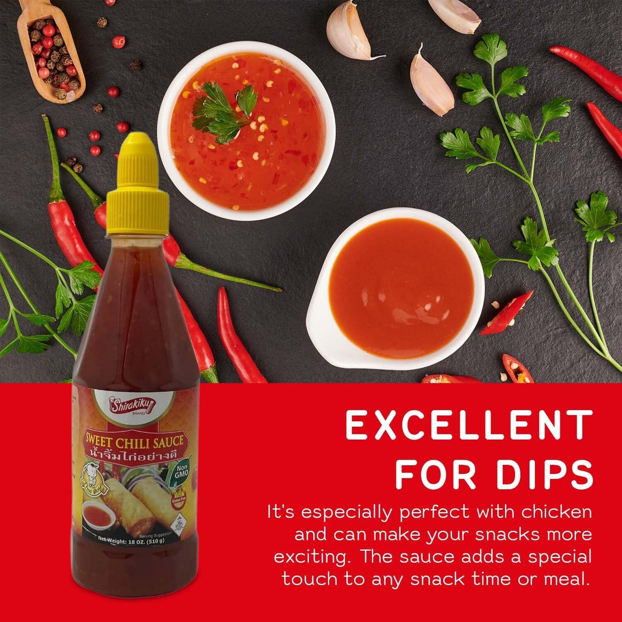 Shirakiku Sweet Chili Sauce - Non GMO Thai Sweet & Spicy Flavor Chili Sauce - Squeeze Bottle Sauce with Twist Cap - Ideal for Dipping, Marinades, BBQ, and Salad Dressings - 18 oz (Pack of 1) - Mighty Depot