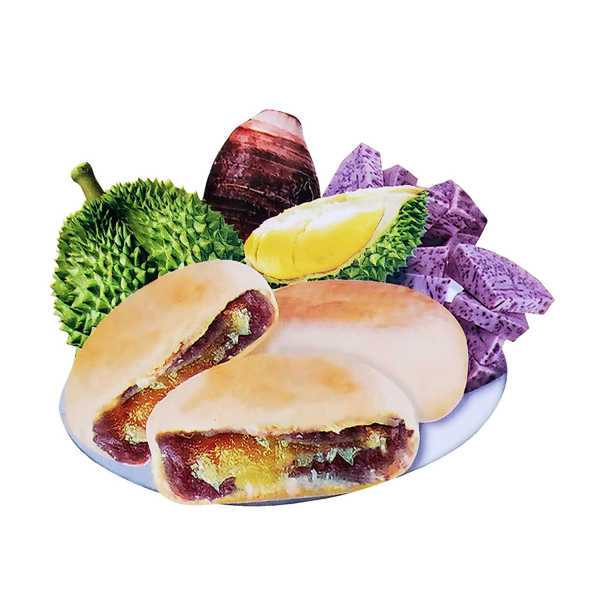 Banh Pia Chay Musang King Durian & Taro 4 Individually Wrapped Cake Snacks 2 Pack - Mighty Depot