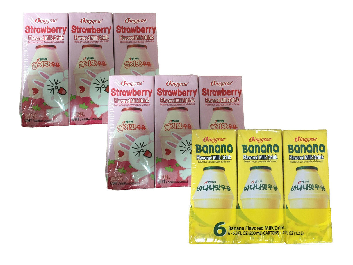 Binggrae Banna Flavor Milk and Strawberry Flavor Milk (2 Strawberry 1 Banana) - Mighty Depot