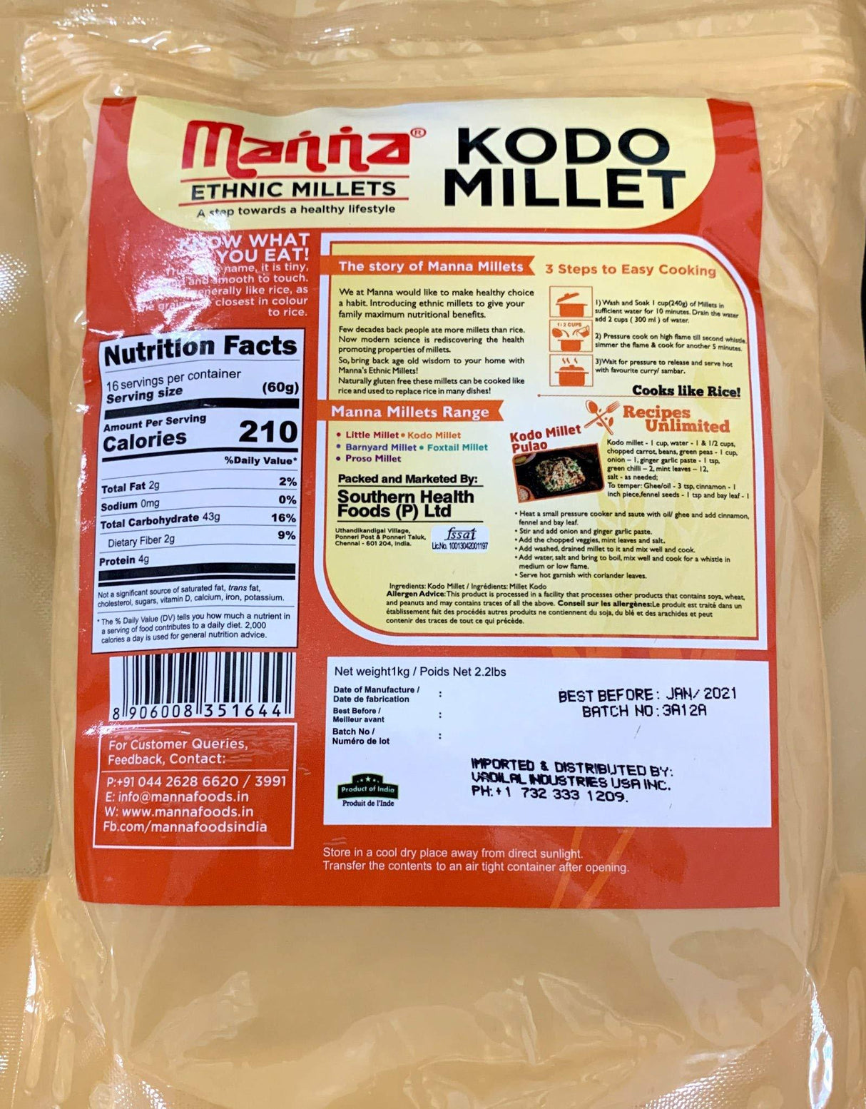 Manna Kodo Millet - 1 Kgs - Mighty Depot
