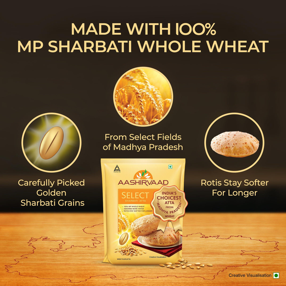 Aashirvaad Select Whole Wheat Sharbati Atta 11 Pound (5 KG) - Mighty Depot