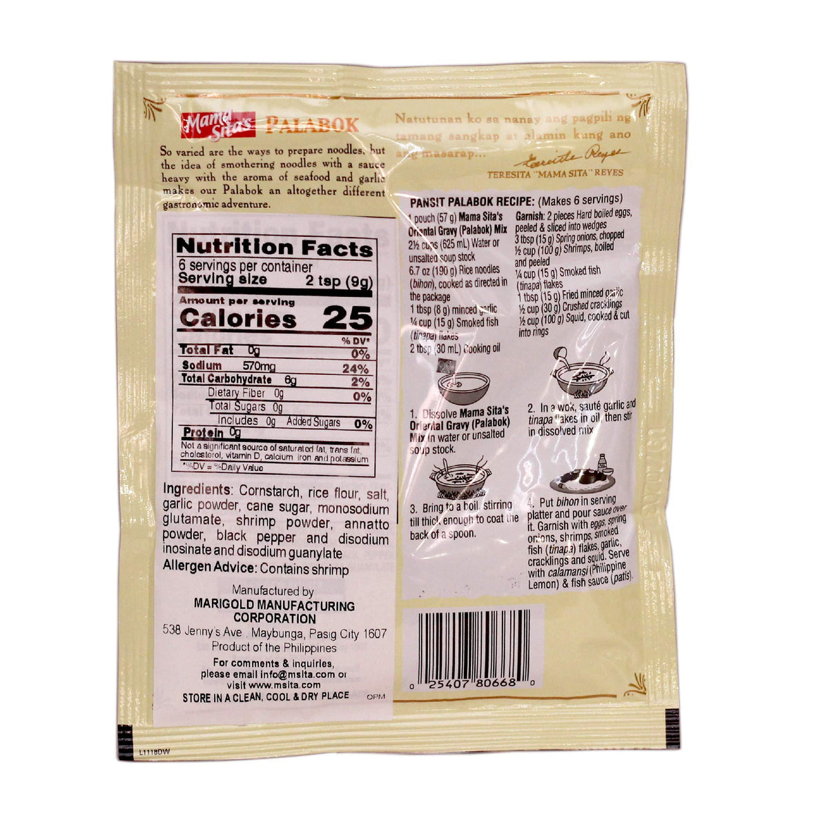 Mama Sita's, Palabok, Oriental Gravy Mix, 2oz (57g), 4-Pack - Mighty Depot